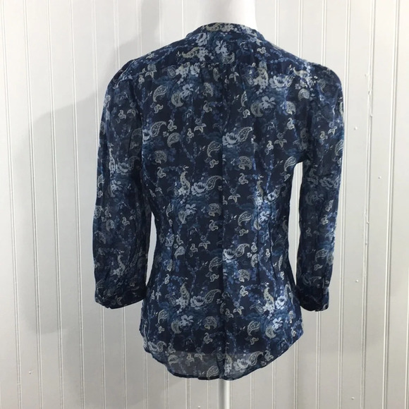 3/$20 Zara Woman Blue Floral Paisley Button Front Shirt Womens Small‎ 3/4 Sleeve - Picture 3 of 10